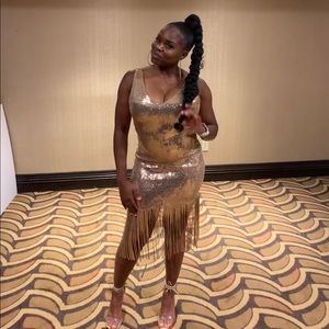 Gold sequin fringe dress